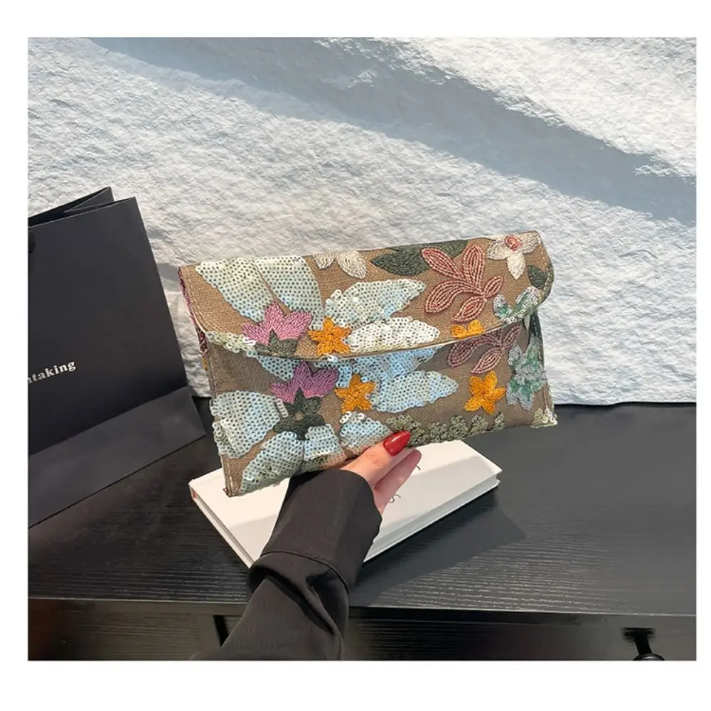 Stylish Sequin Evening Clutch Bags Elegant Beaded Floral Embroidery Bags Glitter Exquisite Party Purses Special Occasions