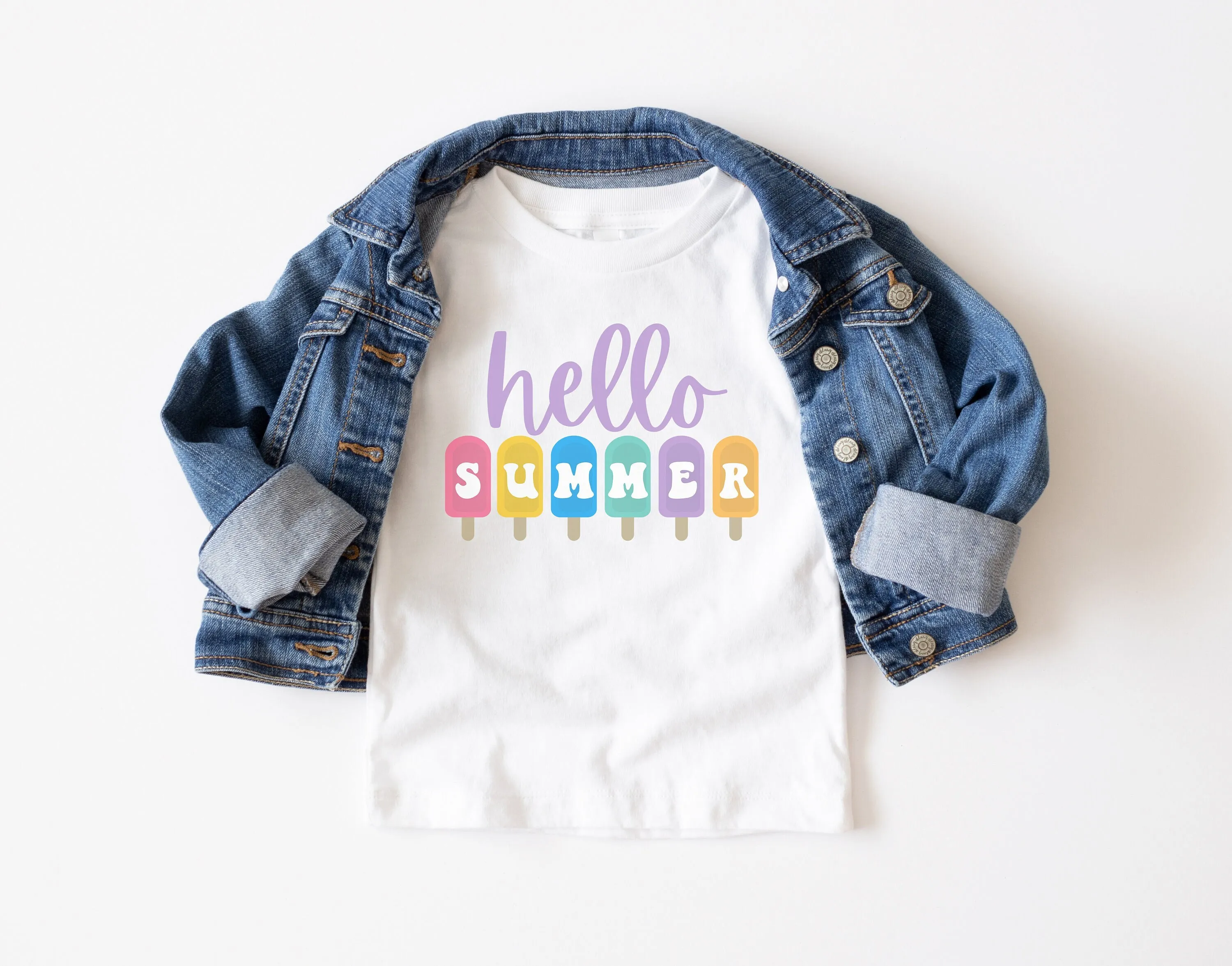 Youth Hello Summer T Shirt Kids Last Day Of School Fun Ice Pop Colorful For Vacation Girls