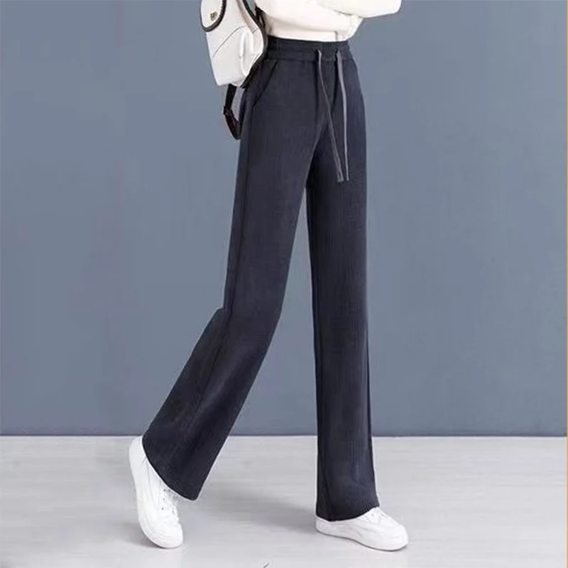 

Spring Autumn Elegant Fashion Harajuku Trousers Women Loose All Match Casual Straight Leg Pants High Waist Solid Wide Leg Pants