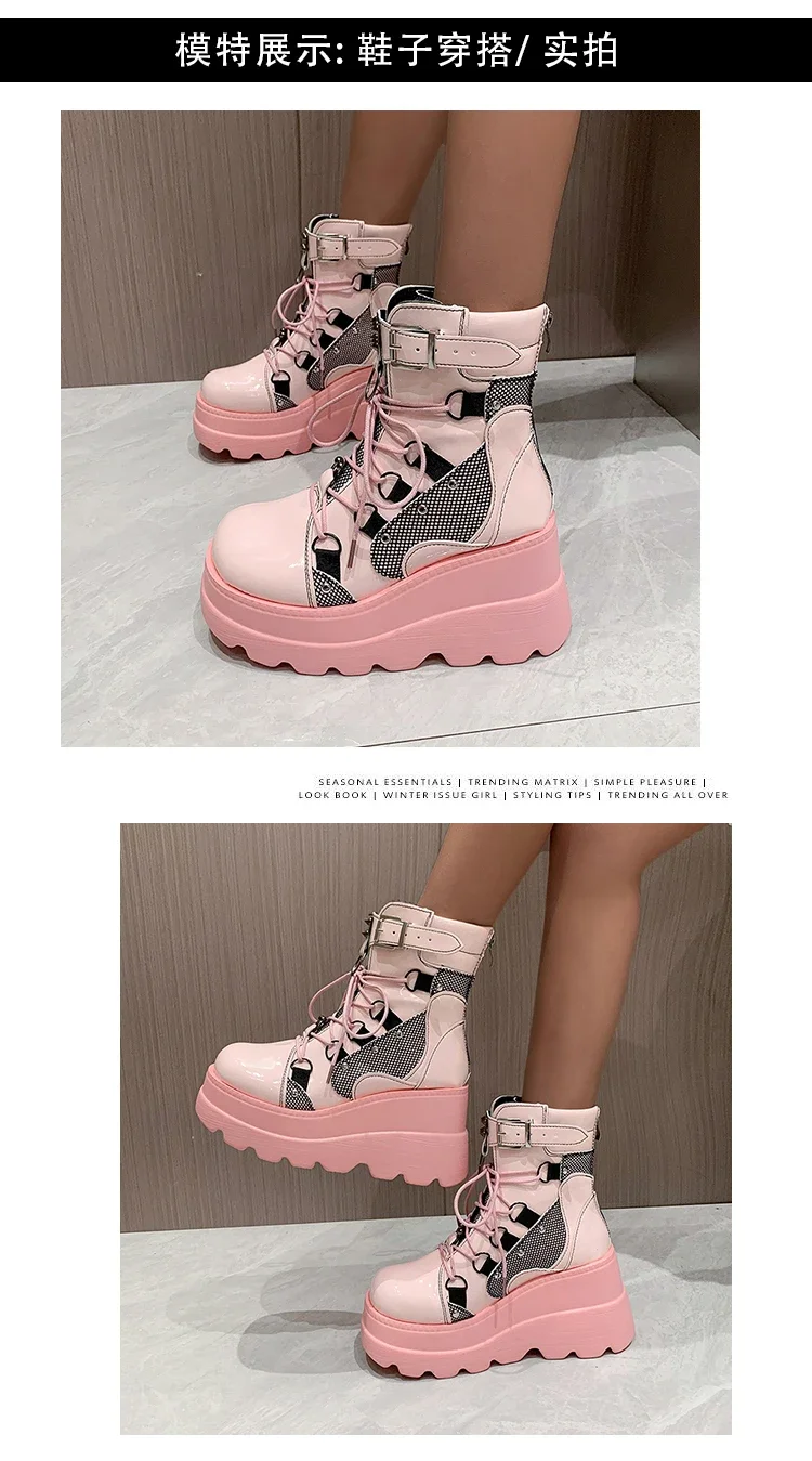 Damenstiefel 2024, Herbst-Damen-Stiefeletten, Plateau-Keile, hohe Absätze, kurze Stiefel, neues Modedesign, Reißverschluss, Cosplay-Schuhe der Frauen – Detail 8