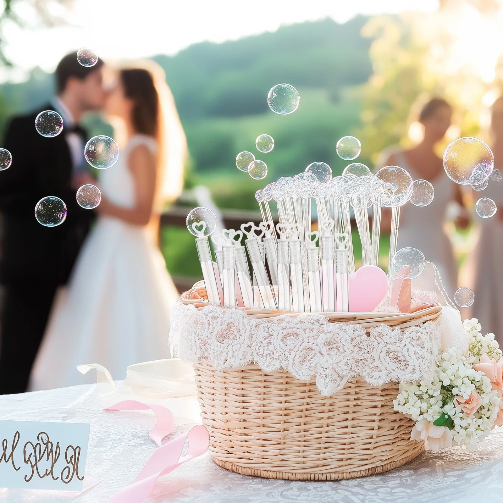 

50Pcs Bubble Solution Empty Bottles with Wand Kids Bubble Maker Set for Outdoor Party Wedding Carnival Fun Activities