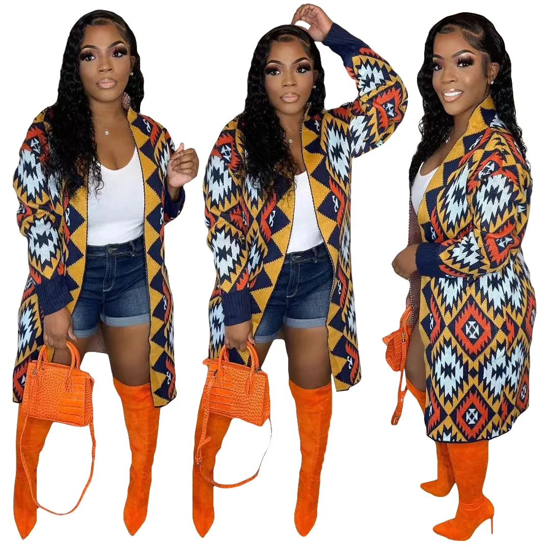 

2026 Women Tartan Jacquard Cardigan Sweaters Knitted Jumper Spliced Mid Lenth Long Sleeve Open Stitch Loose Casual Autumn Winter