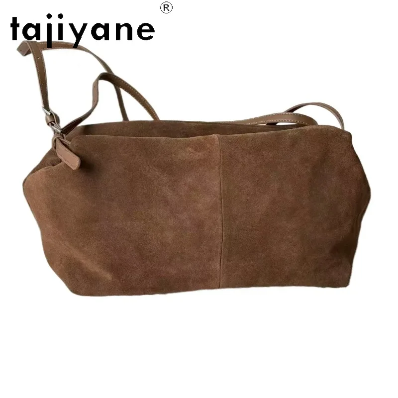 TAJIYANE Genuine Leather Bags Woman Cowhide Suede Duffle Bag Single Shoulder Crossbody Bags Chic Bags for Woman Large Size Сумка
