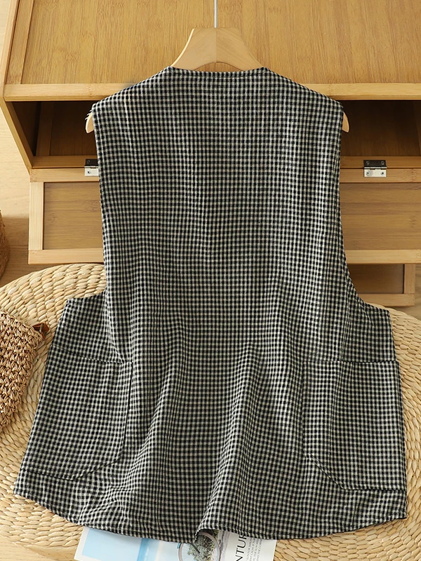 

Double-Sided Wear Plaid Vest Cardigan Women's Spring Autumn Design Sense Layering Casual Vest Open Cardigan Retro Sle