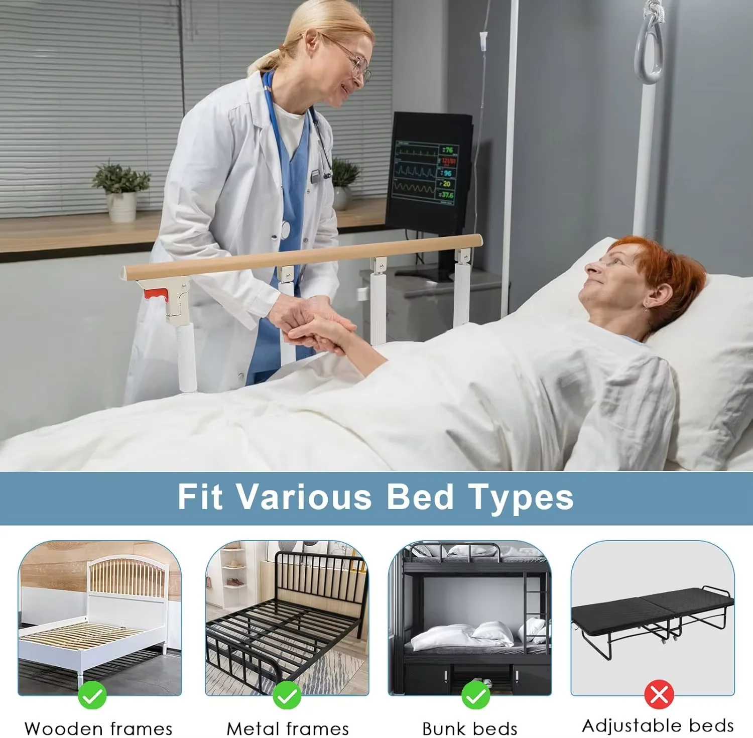 Maniglia di Sicurezza a 4 Barre per Letto con Viti, Ringhiera per Letto per Anziani, Altezza: 36cm, Lunghezza: 93cm, Adatta a Tutte le Dimensioni di Letto
