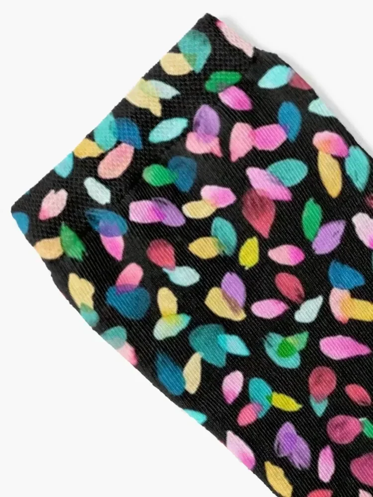 Multicolored Flower Petal Confetti Party - Black Socks funny gifts sports stockings Socks Men's Women's