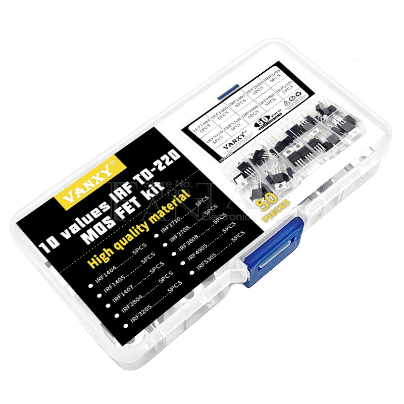 10 values TO-220 MOS FET transistor kit IRF1404 IRF1405 IRF1407 IRF2804 IRF3205 IRF3710 IRF3708 IRF3808 IRF4905 IRF5305 50pcs