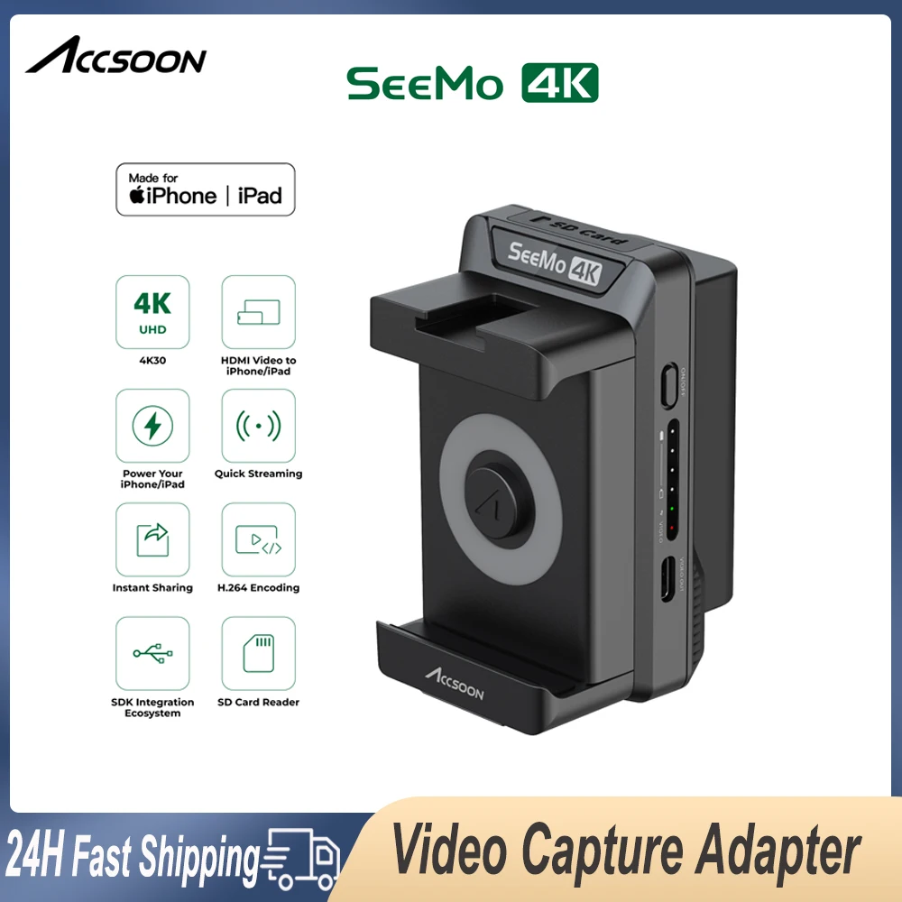 Accsoon Seemo 4K Video Capture Adapter to USB C IOS Real-time Monitoring/Streaming/Recording For iPhone ipad SD Card Reader