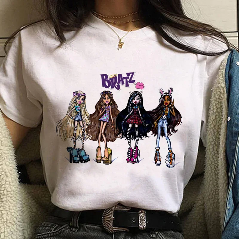 Bratz Y2k 여성용 하라주쿠 미학 티셔츠, 하라주쿠 미학 화이트 탑, 캐주얼 티셔츠, 2021 여름 패션, 신상