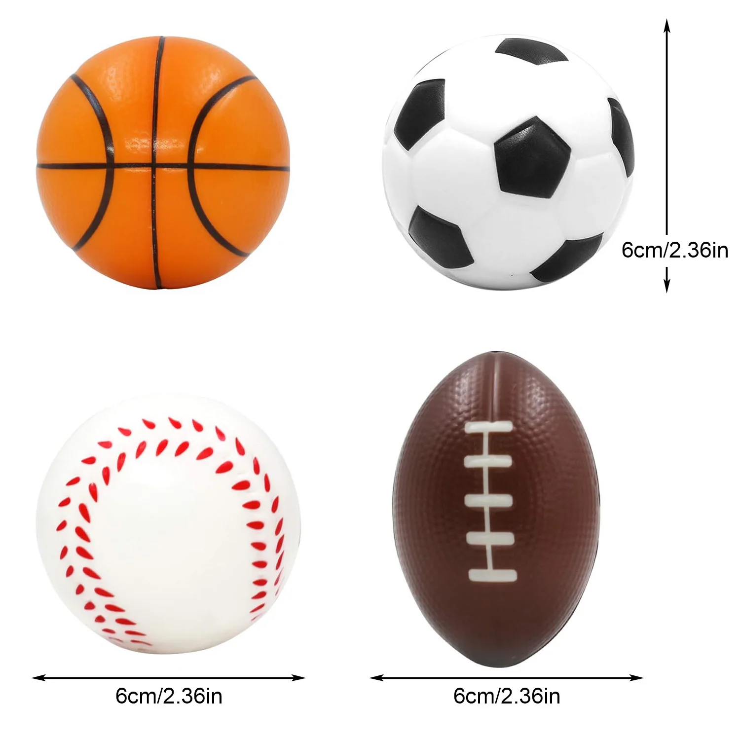 12PCS Squeezable Stress Balls Anti-Stress Baseball Basketball Soccer Football for Tension Relief Relaxation Gadgets Party Favor