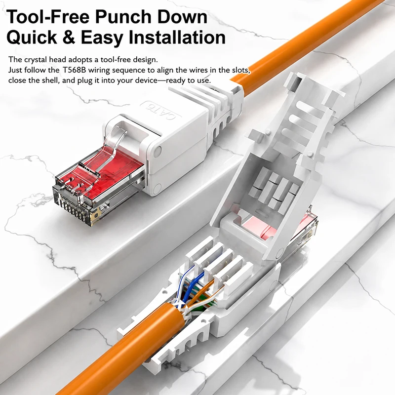 Gigabit Tool Free RJ45 CAT6 Connector Ethernet Termination Plugs, 23AWG to 26AWG Cable Internet Plug Installation Toolless view 2