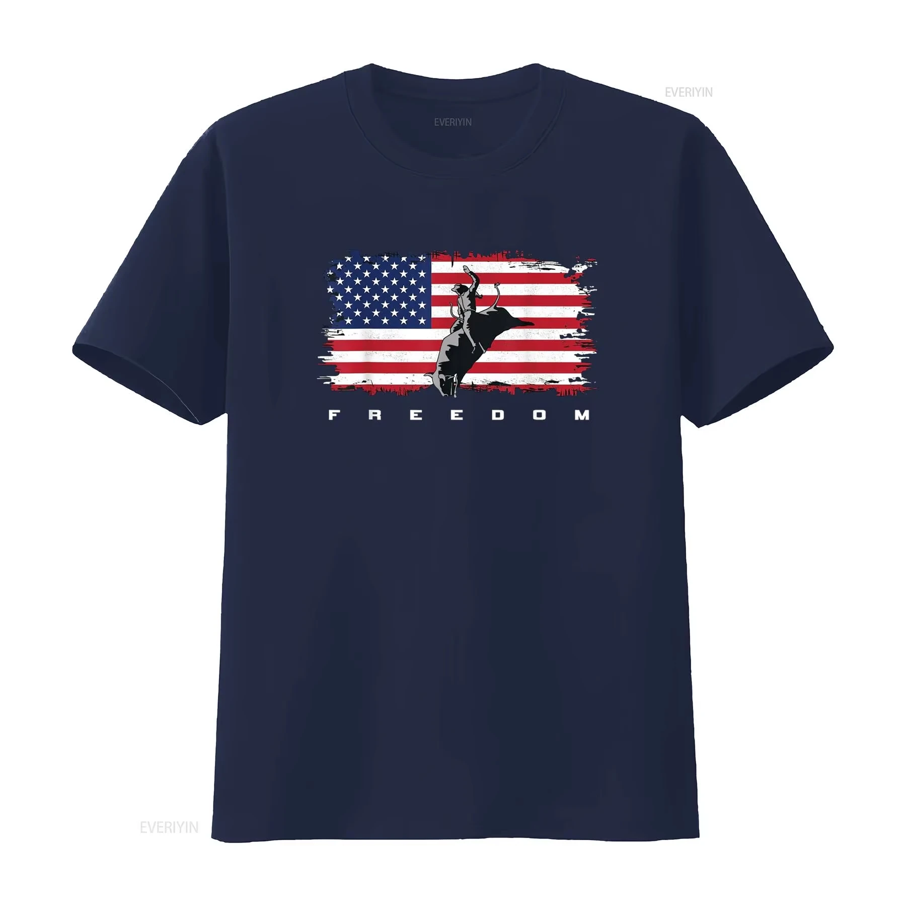 2026 New American Flag Bull Riding Apparel Rodeo T Shirt Vintage Washed Homme Casual Fashion Soft Stretched U