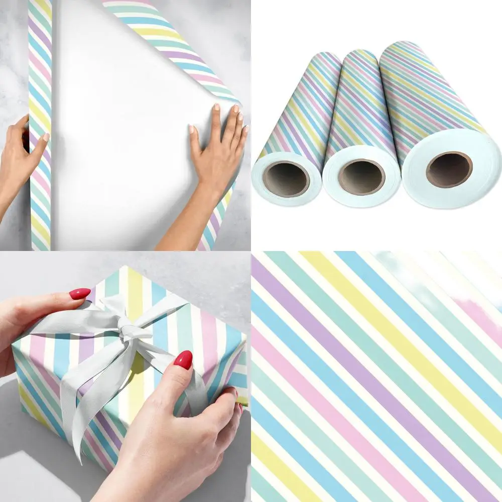 Pastel Striped Gift Wrap, 417ft x 24in, Half Ream, Everyday Wrapping Essentials