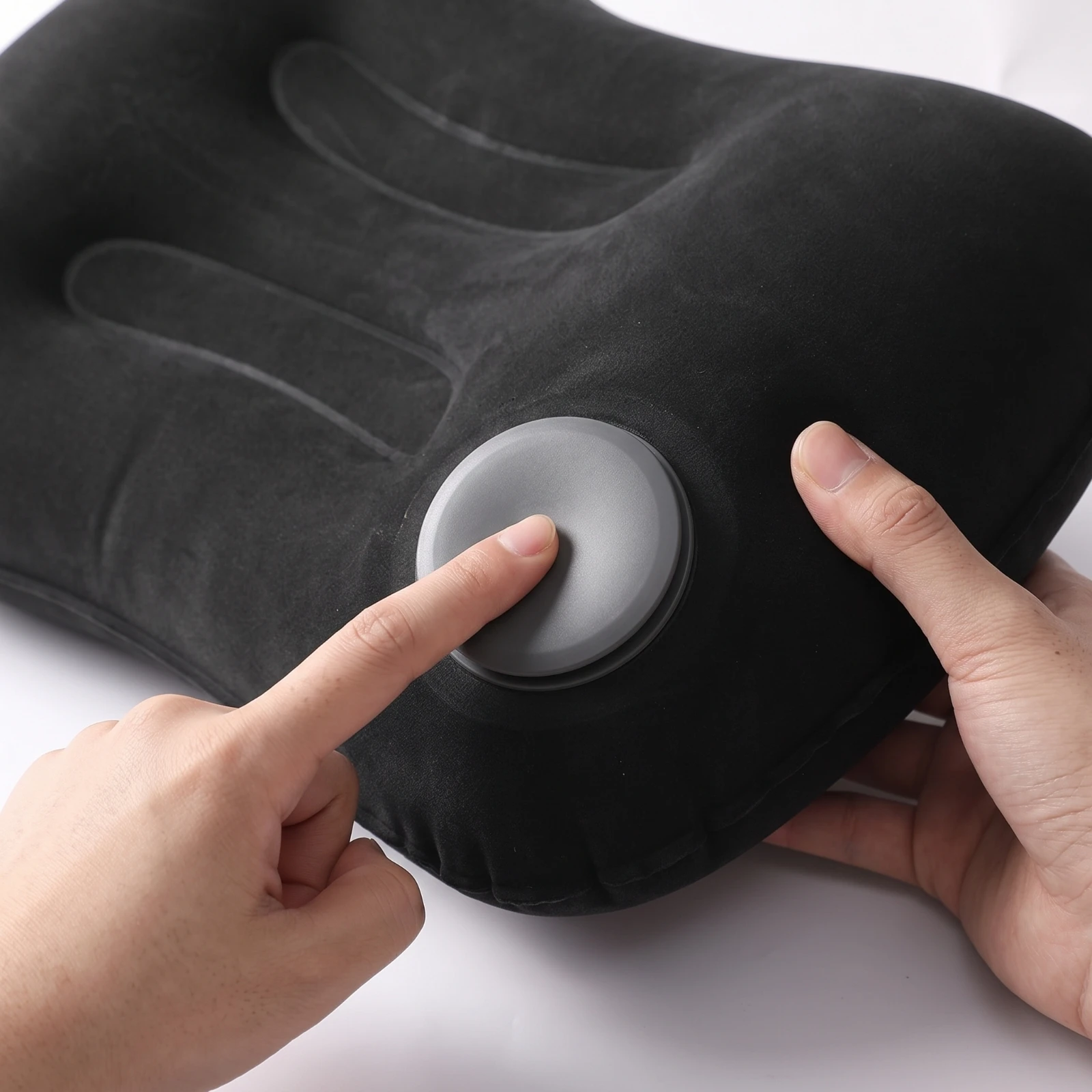 Inflatable Travel Pillow Portable Pillow with Flocked Surface Cushion with Support Channels Space-Saving Comfortable
