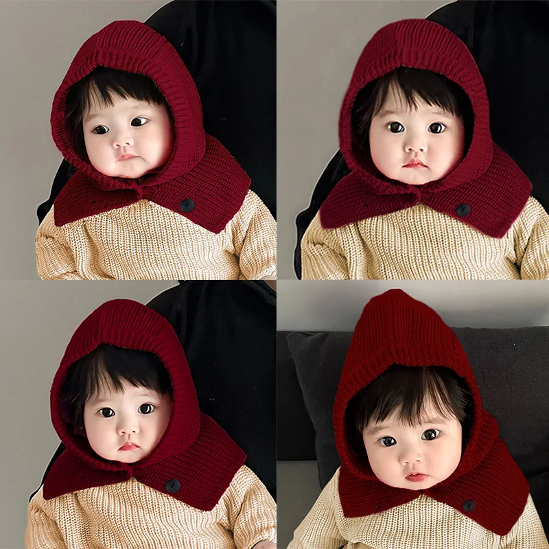 

Baby Winter Hat with Neck Warmer Cute Korean Fashion Toddler Knit Cap Scarf 2 in 1 Warm Infant Hooded Beanie for Cold Weather