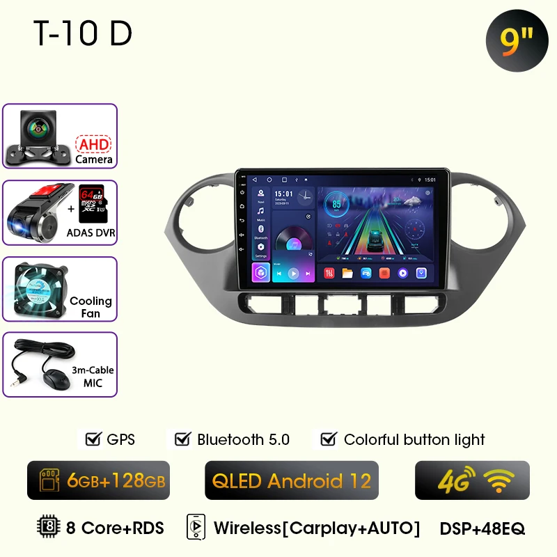 9 "Autoradio Voor Hyundai Grand I10 I 10 2013 2014 2015 2016 2017 2018 Android12 Carplay Auto Multimidia Videospeler Head Unit