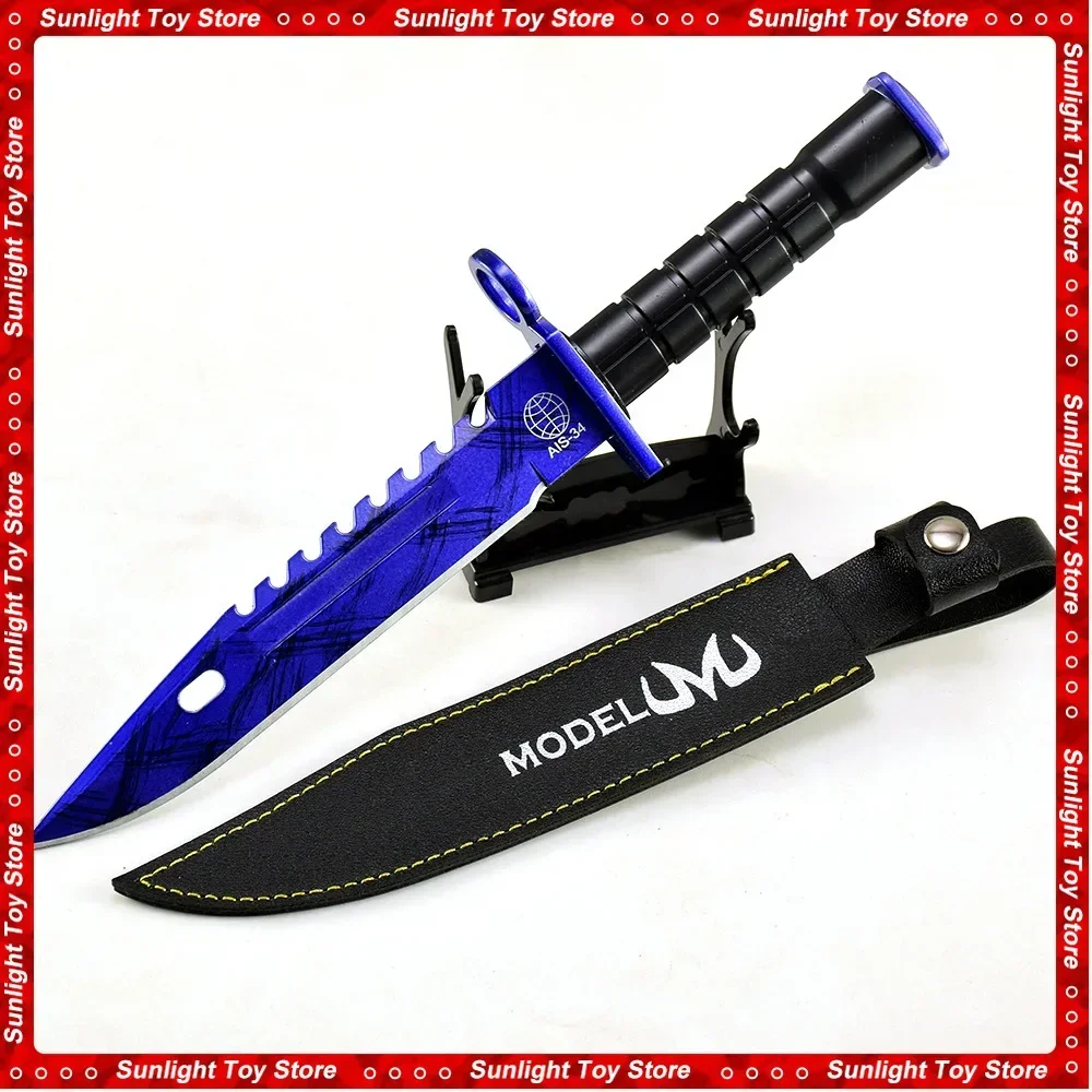 

26cm New Product CSGO Game Peripheral Weapon Model M9 Sea Blue Doppler Metal Leather Cover Plate Pendant Birthday Gift Toy Boys
