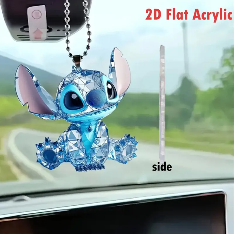 Disney Stitch Car Hanging Pendant 2D Flat Acrylic Ornament Kawaii Stitch Key Bag Rearview Mirror Hanging Accessories Gifts