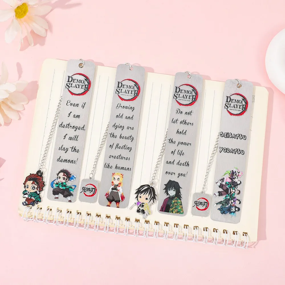 علامة مرجعية معدنية لقاتل الشياطين مع سحر وقتباسات Tanjiro/Giyu، هدية أنيمي لمحبي، مثالية لقارئ المانجا #1