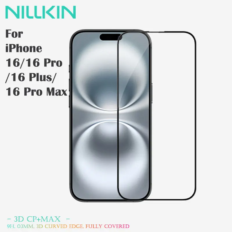 NILLKIN Vidrio antiexplosión para iPhone 16/16 Plus/16 Pro/16 Pro Max, protección de bordes de cobertura total 9H, ultrafino y sin burbujas