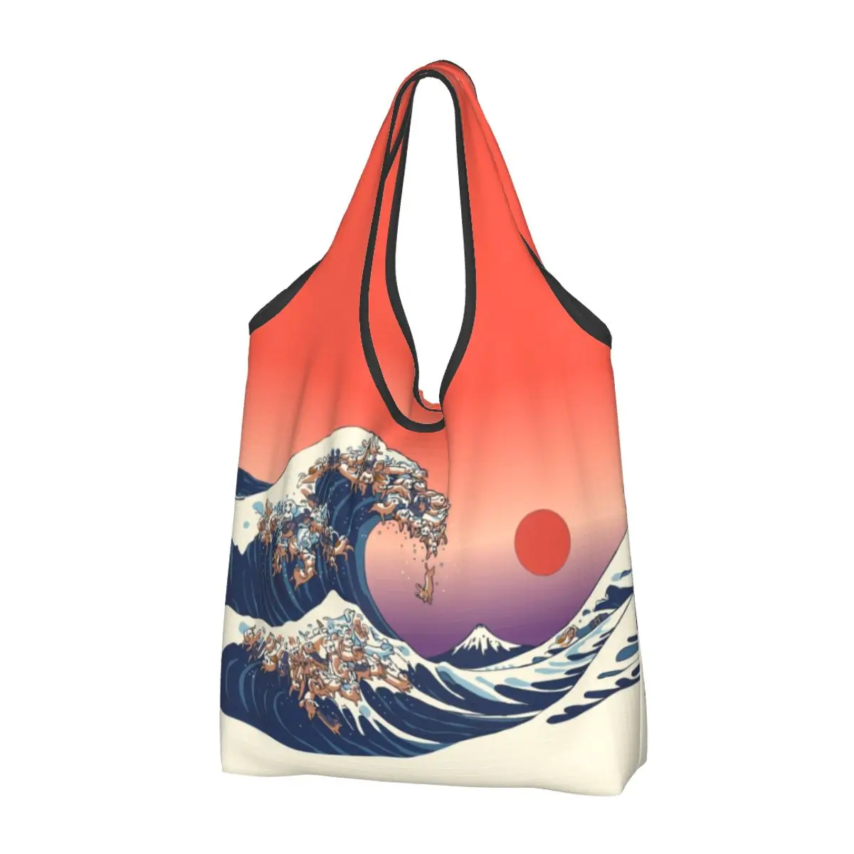 The Great Wave Of Dachshunds Groceries Shopping Bag Shopper Tote Shoulder Bag Portable Badger Sausage Wiener Dog Handbag