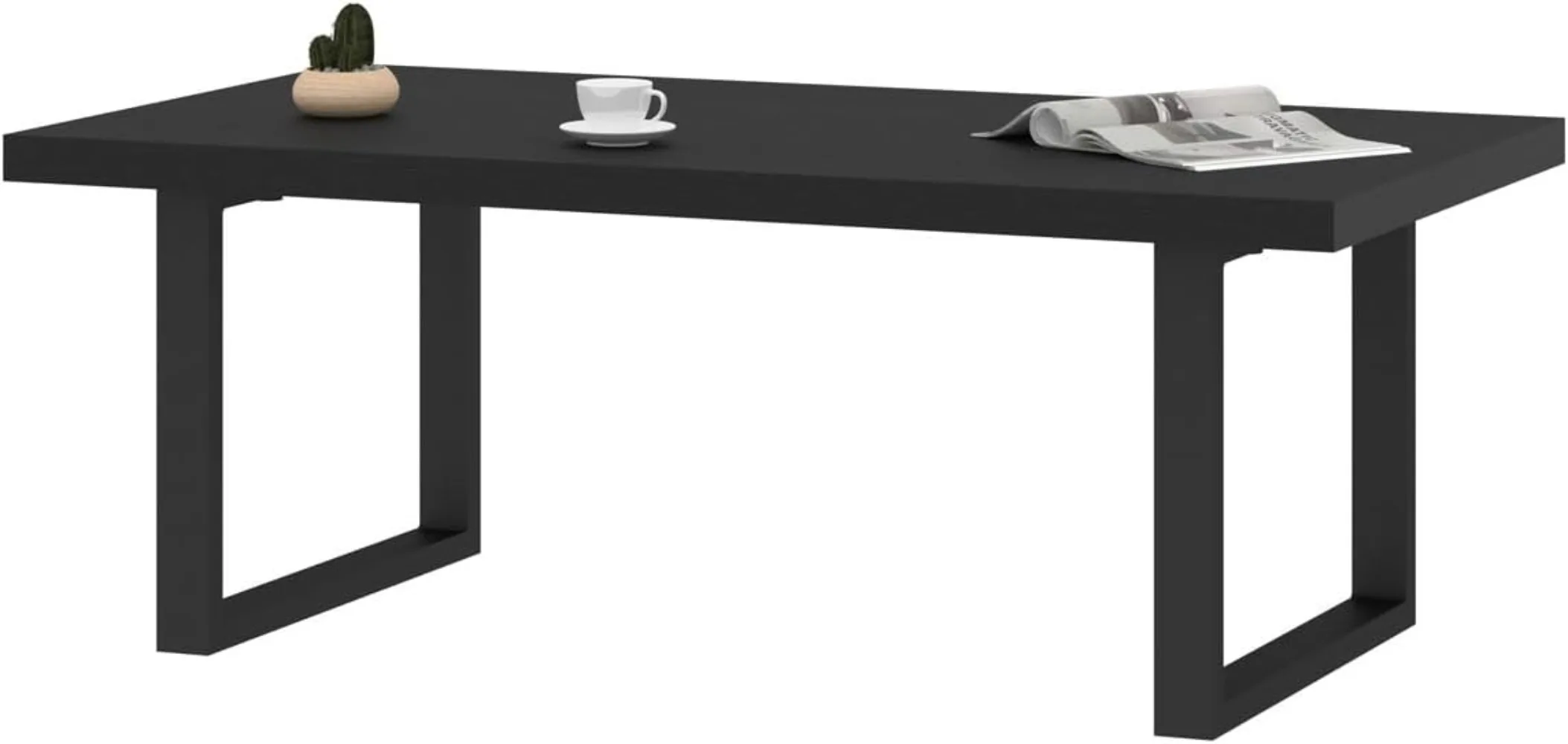 Modern Black Coffee Table, Minimalist Industrial Wooden Center Table, Simple Farmhouse Rectangle Living Room Table