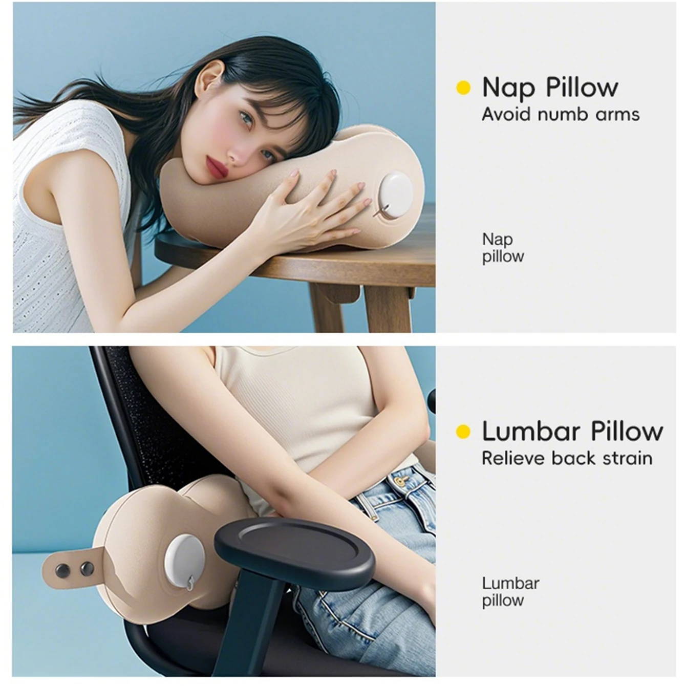 1PC Inflatable Travel Neck Pillow for Airplane Train Car Washable Pillowcase U Shaped Office Napping Pillow, Adjustable and Soft