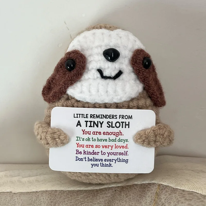 Positive Crochet Sloth Doll with Card Home Room Decor Handmade Knitting Emotional Support Sloth Animal Ornament Christmas Gift