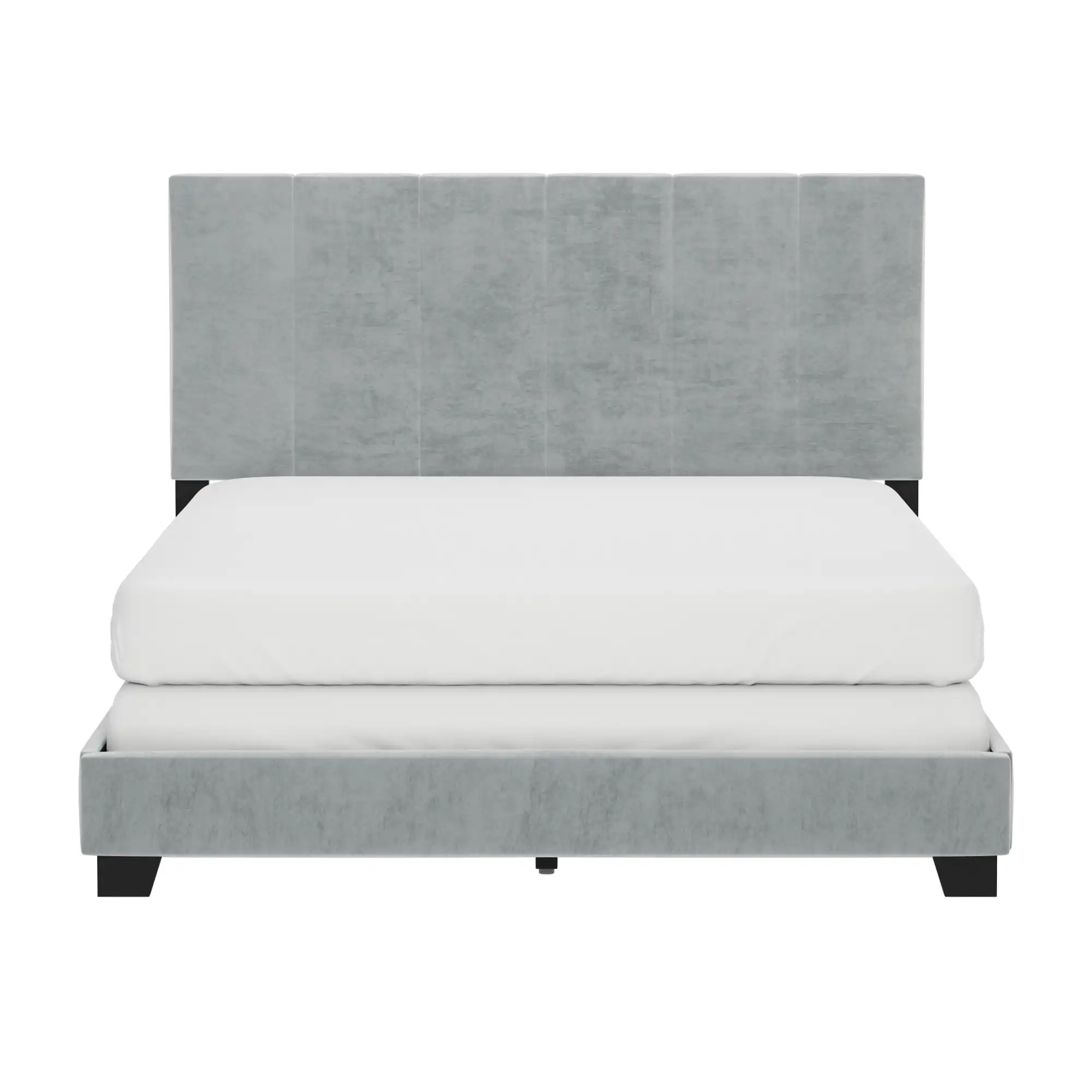 Upholstered Full Bed Platinum Grey Fully Upholstered with Soft-to-touch An Ivory Faux Velvet Fabric 42.75H X 57.75W X 79.75L