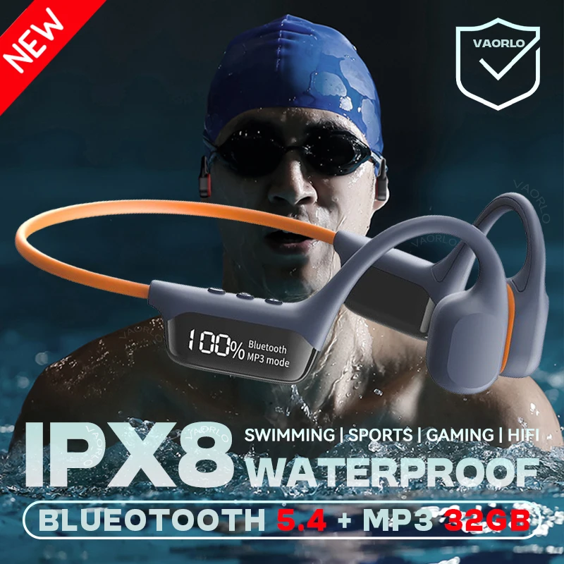 Upgrades Bluetooth 5.4 Bone Conduction Wireless Headphones 30 Meters Depth IPX8 Waterproof Swimming Headsets 32GB RAM MP3 Player