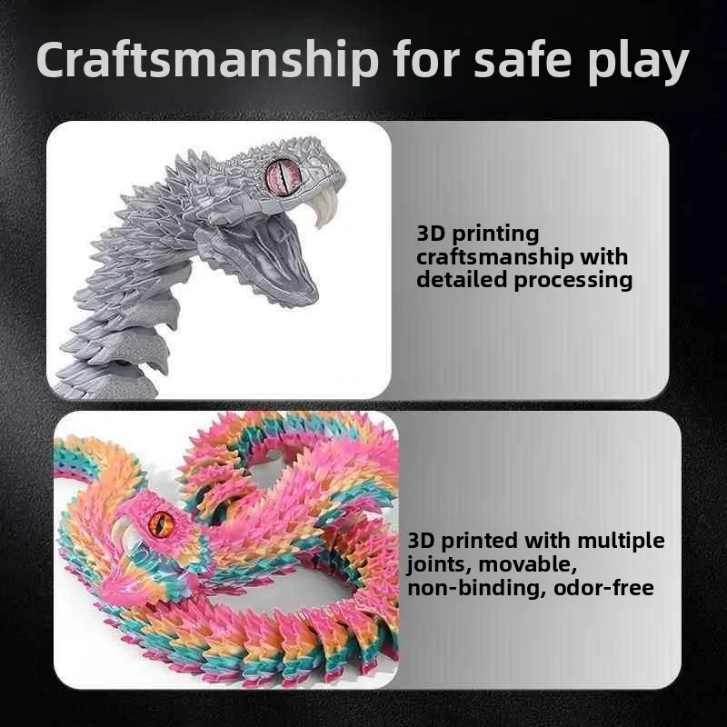 3D Printed Glow-in-the-dark Viper Snake Lamp Black Tech Lighting Animal Figurine Children's Toy Realistic Animal Doll Home Decor