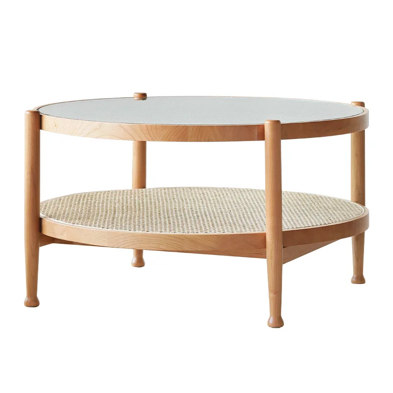 ins rattan coffee table Nordic small apartment living room round rainbow glass combination