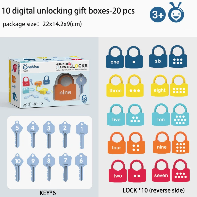 Juego de llaves de bloqueo del alfabeto para niños, 10 piezas, cerraduras de coche, Montessori, educativo, número a juego, cognición de palabras, juguetes de matemáticas