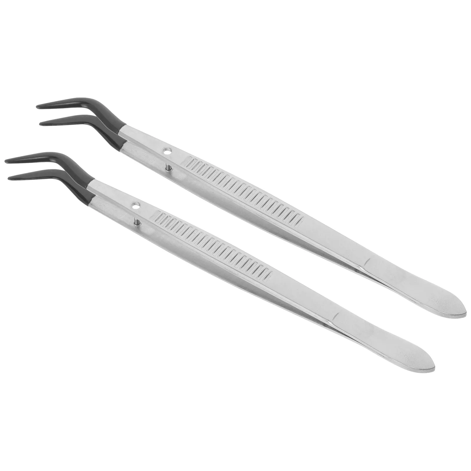 2Pcs Stainless Steel Bent Tweezers Rubber Tipped Craft Jewelry Coin Stamp Collecting Multipurpose Tool Stamp Collector Tweezers