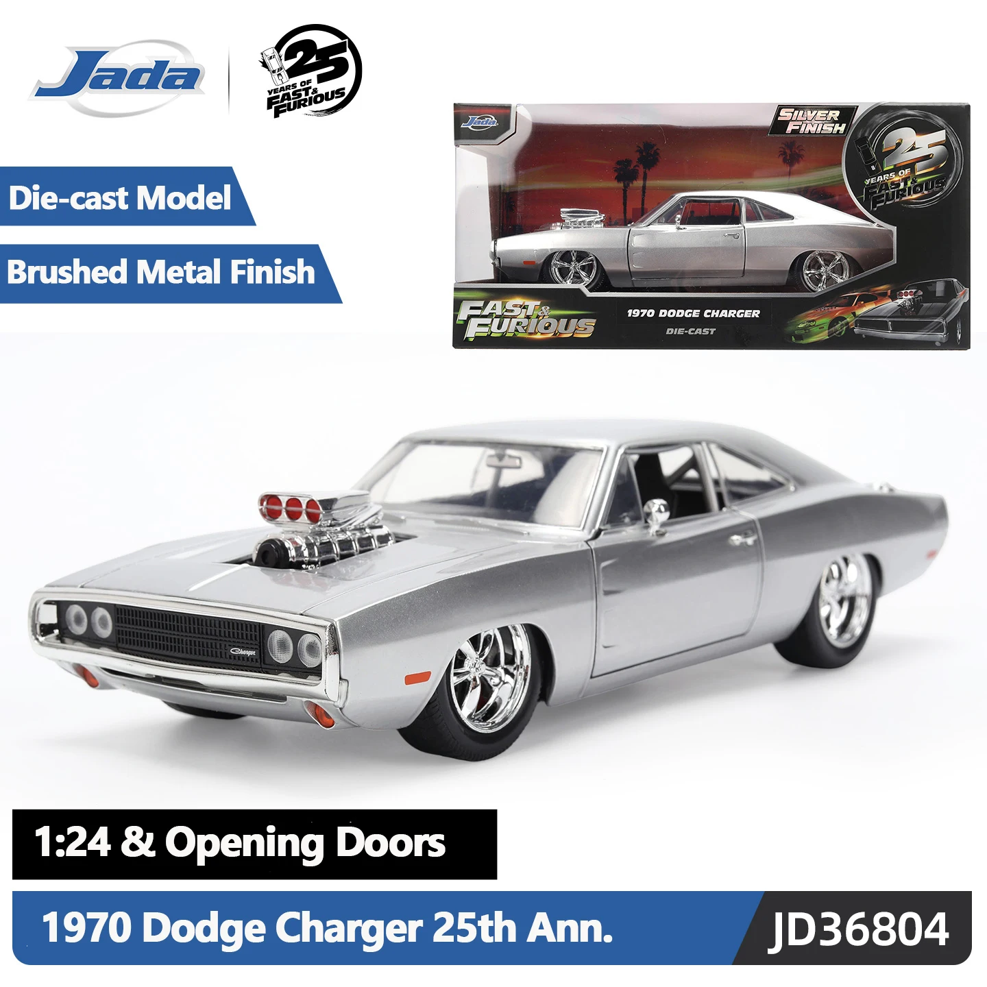 JADA 1:24 The Fast and the Furious 25th Anniversary - Dom's 1970 Dodge Charger Metallic Exclusive Paint JD36804