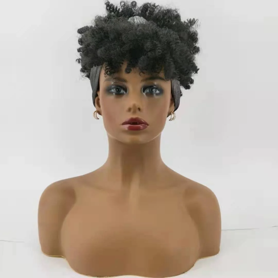 Pelucas rizadas de cabello sintético para mujeres negras, pelucas de diadema corta para mujeres, envoltura de turbante blanco, pelucas de Cosplay en Liquidación, venta