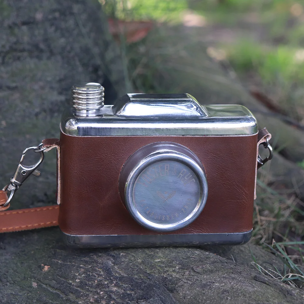 mini camera Portable food grade circle Flagon Whiskey Vodka Wine Pot Hip Flask Alcohol Drinking pocket Bottle outdoor camping