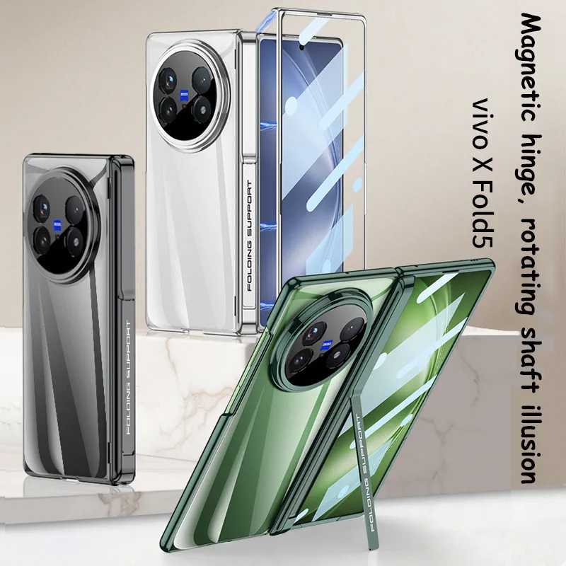 

Прозрачный поворотный фантомный чехол для VIVO X Fold5 Fold 5 5G, магнитный складной шарнир, полная защитная крышка с закаленной пленкой HD