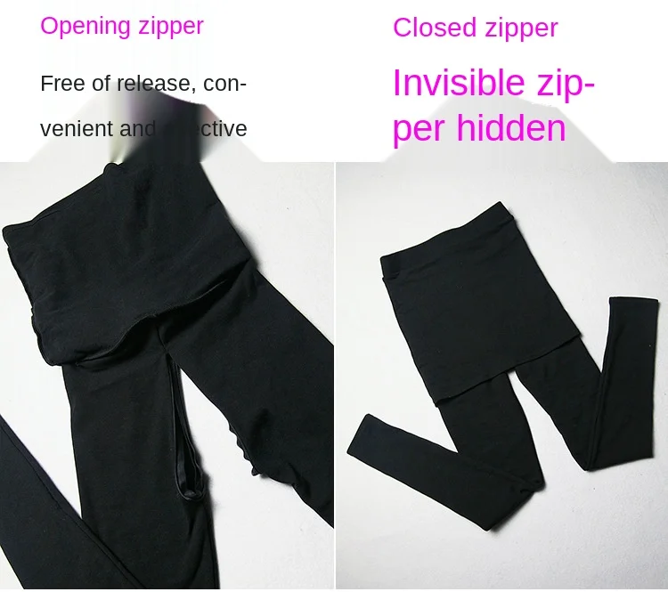 Women Open Crotch Pants Outdoor Sex Pee Erotic Long Pants Skinny High Waist Sexy Leggings Inside Zipper Black Sexual Trousers