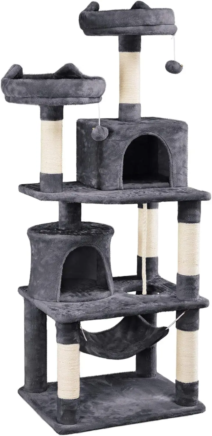 

Yaheetech 62.2inches Cat Tree CatTower Cat Condo with Platform & Hammock, Scratching Posts for Kittens Pet Play House with Plush