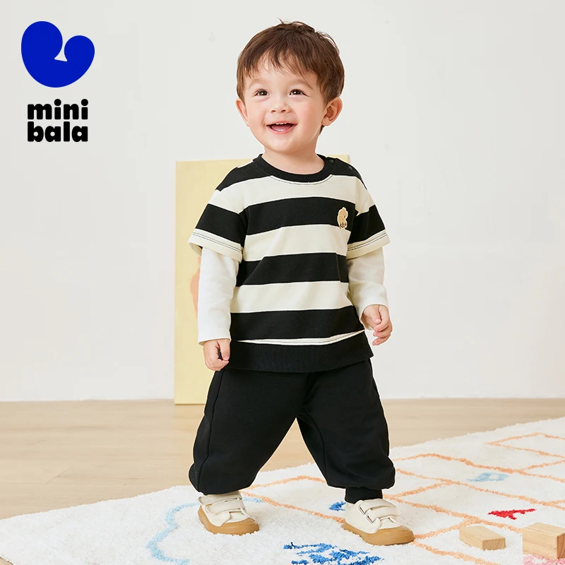 Mini Bala Langarm-Set für Jungen und Mädchen. Trendiges, süßes zweiteiliges Faux-Hoodie- und lange Hose, zweiteiliges Set