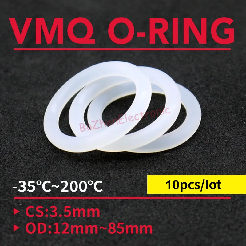 

10pcs Thickness CS 3.5mm OD12~ 85mm Silicone O Ring Gasket Food Grade Waterproof Washer Rubber Insulate Round O Shape Seal White