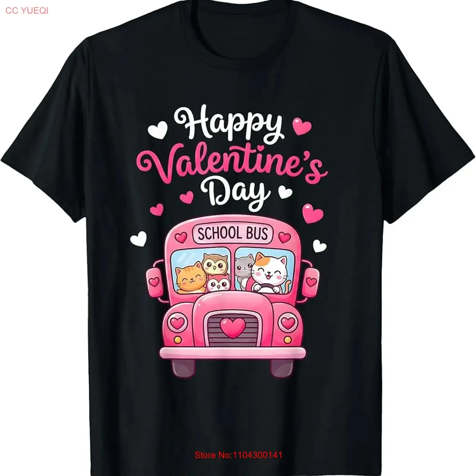 Happy Valentine s Day Cute School Bus Animals Valentines Cat T Shirt vintage Washed Stylish Soft Top For Everyday Wear Casual