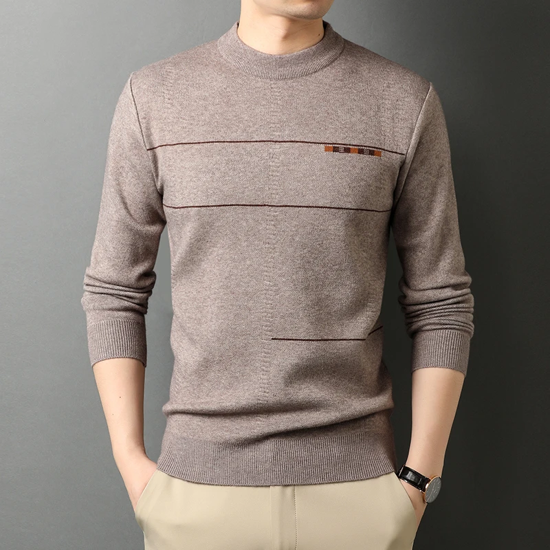 

Men Striped Sweater Pullovers 2020 New Autumn Winter Half Turtleneck Fashion Man Warm Sweaters