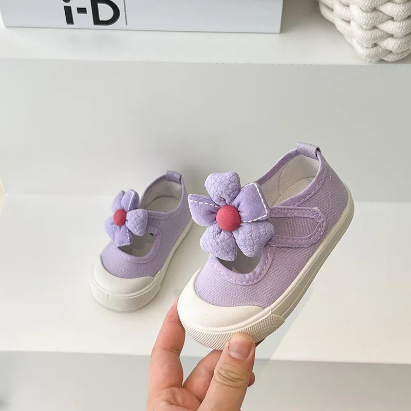 Girls Canvas Shoes Cute Flower Comfortable Casual Shoes Fashion Soft Sole Non-slip Sneakers Toddler Shallow Girls Princess Shoes