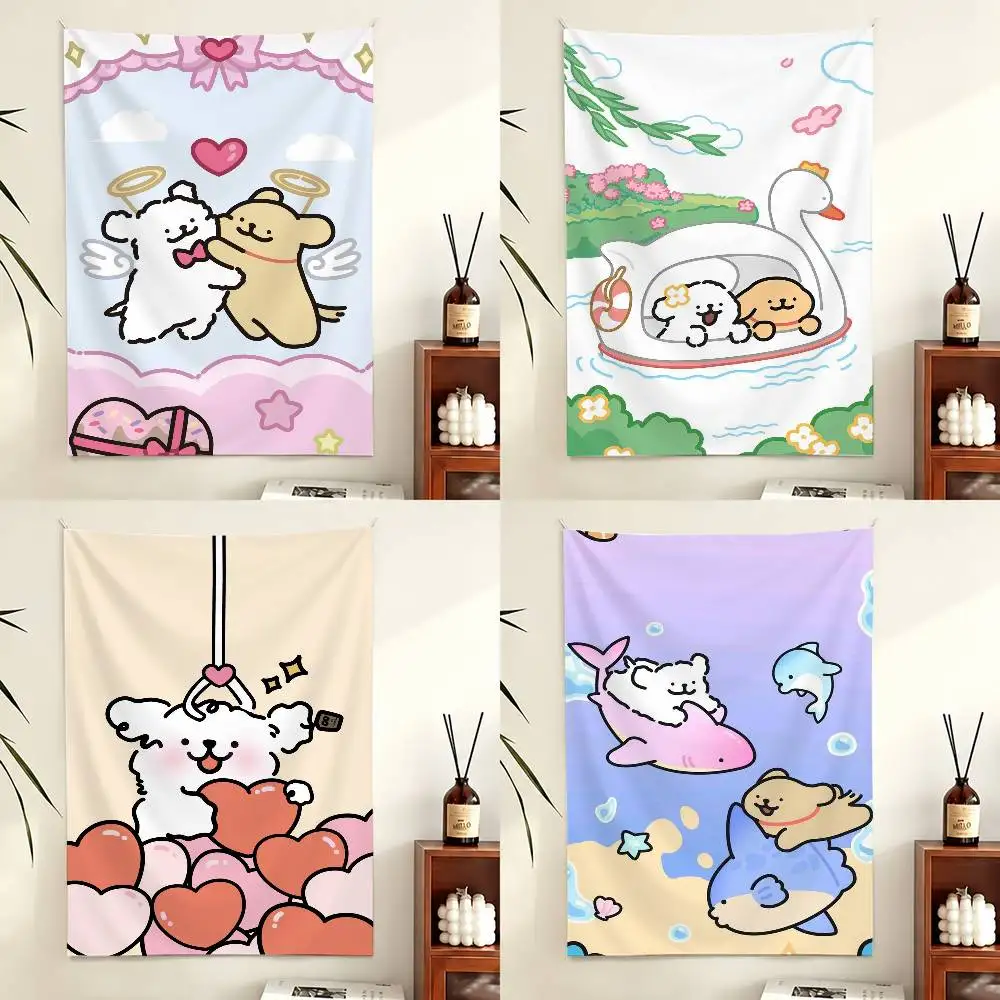 Cartoon Line M-Maltese Dogs Flag Digital Printing Banner for Garage Wall Out Door Decoration
