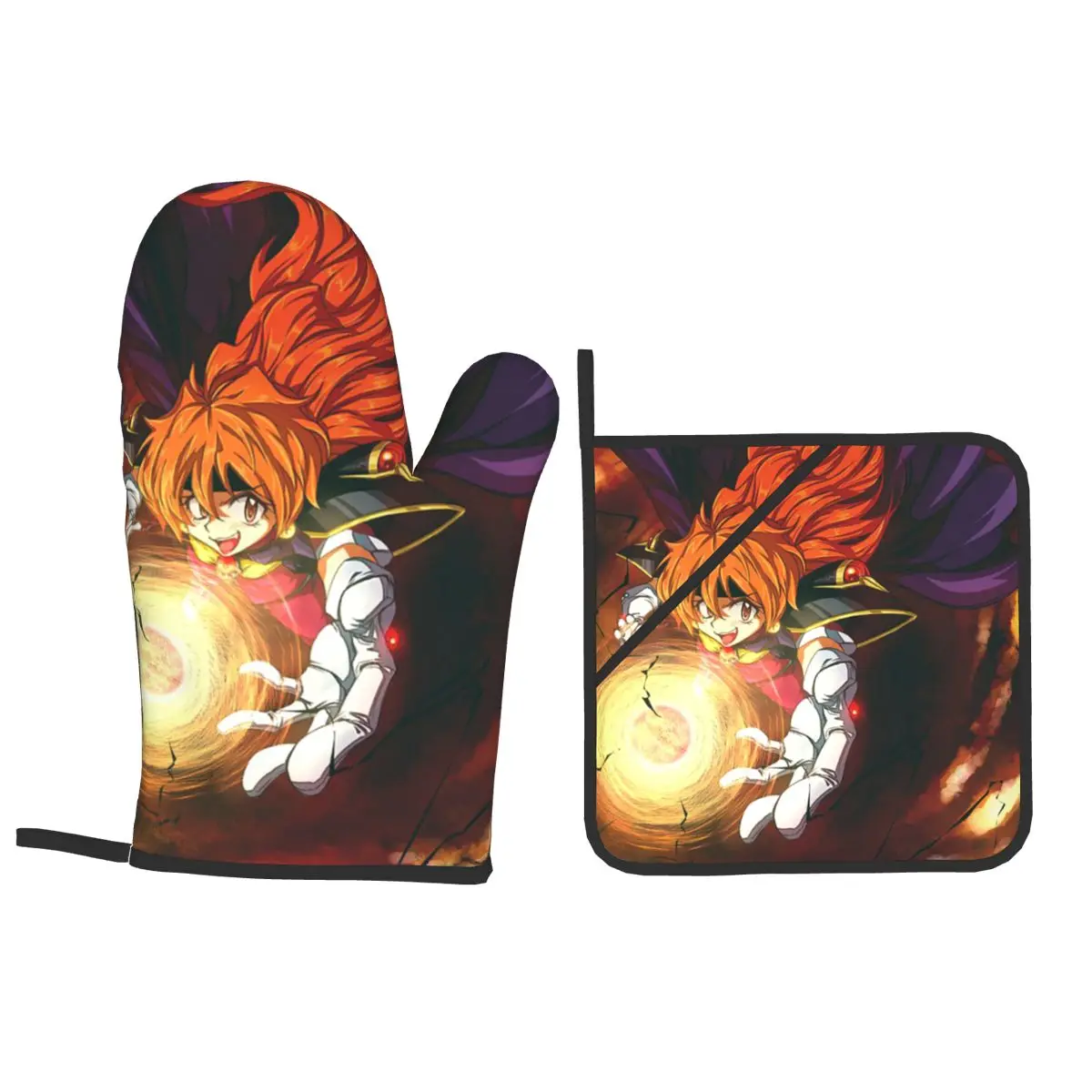 Lina Inverse Dragon Slave Slayers Oven Mitts and Pot Holder Sets of 4 for Baking Kitchen Cooking BBQ Resistant Non-Slip Gloves