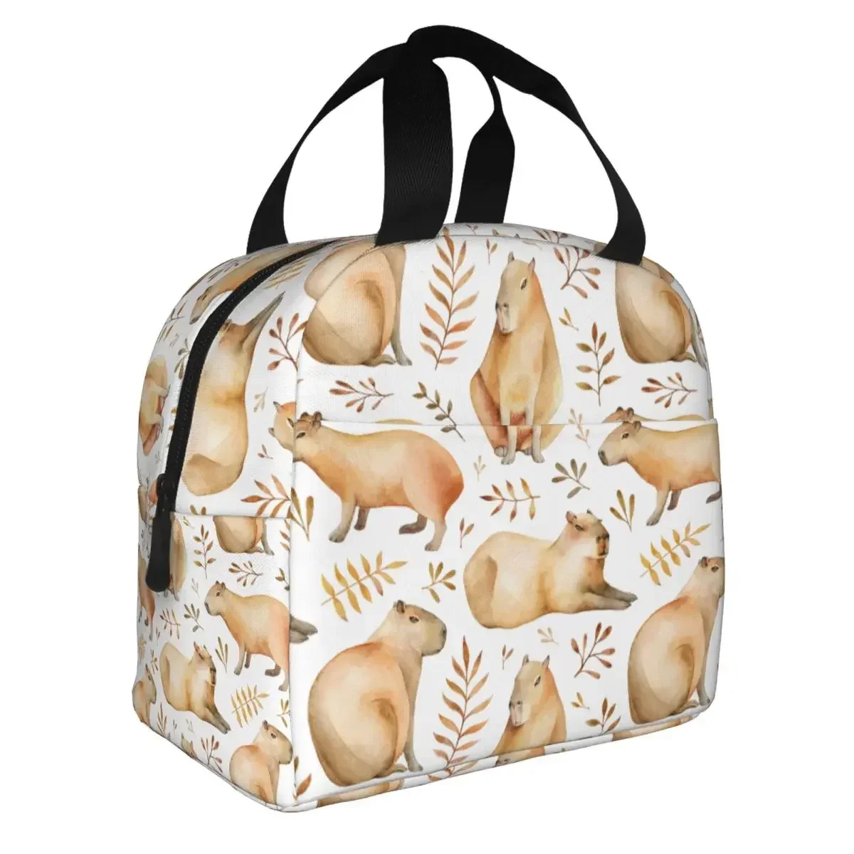 Seamless Pattern With Capybaras And Leafs Insulated Lunch Bags Meal Container Cooler Bag Tote Lunch Box Work Food Storage Bags