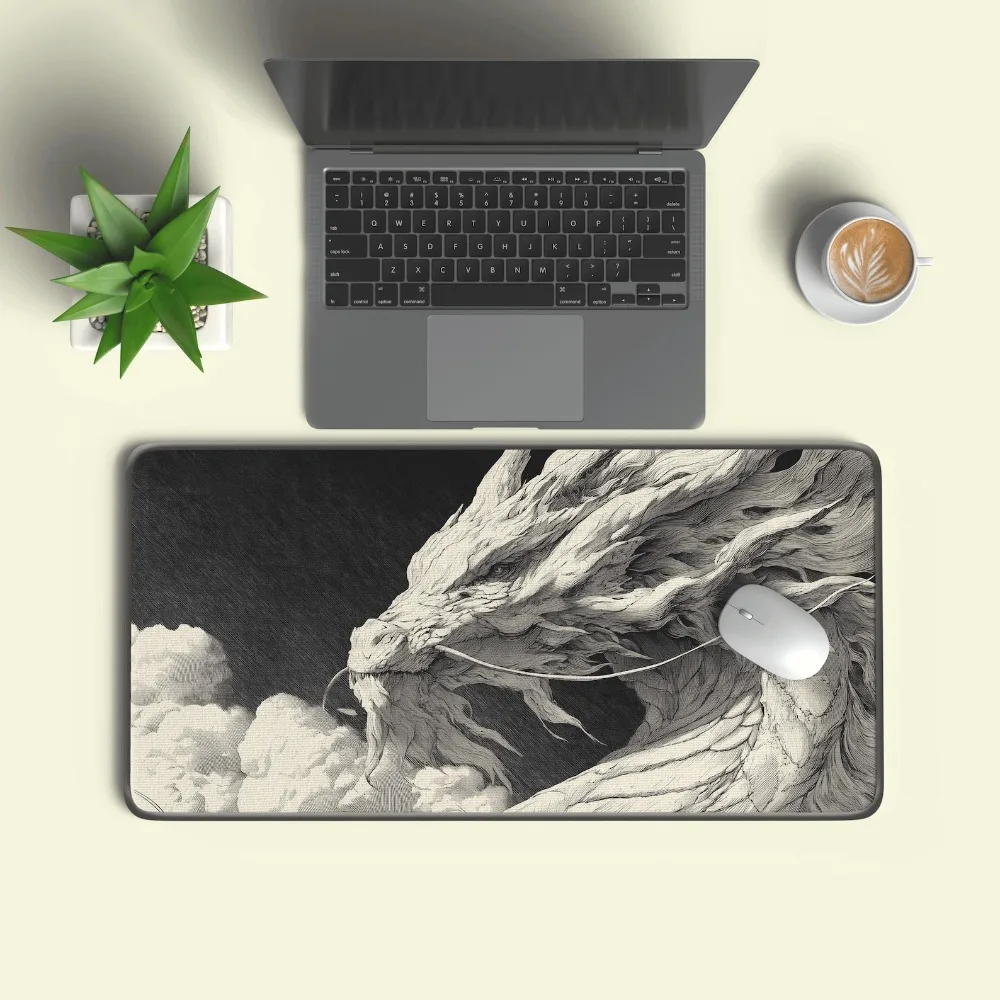 White Dragon Desk Mat Japanese Ink Art Mousepad alfombrilla ratón ordenador mousepad escritorio tapis de souris