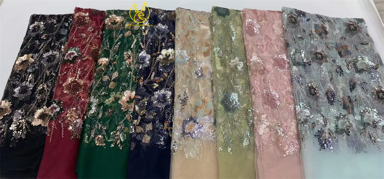 2026 Französische Stickerei Perlenbesetzter Mesh-Spitzenstoff 5 Yards Hochwertiger Afrikanischer Pailletten-Spitzenstoff für Damen Partykleider Nähen – Detail 3